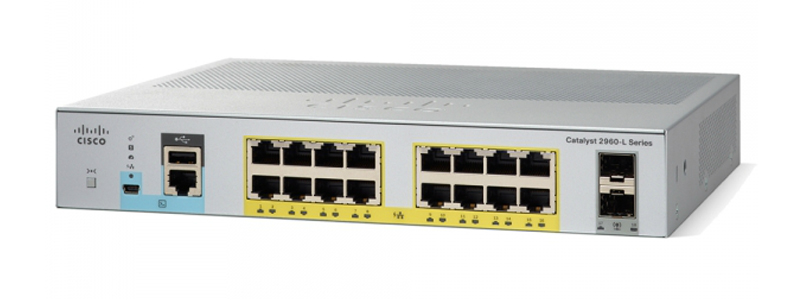 Cisco Catalyst 2960L 16 port GigE with PoE, 2 x 1G SFP, LAN Lite, WS-C2960L-16PS-LL